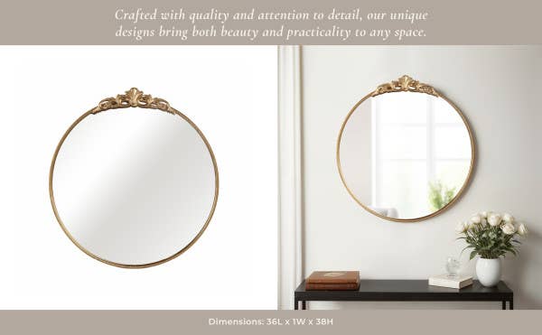 Sagebrook Home - Wholesale Wall Mirror - Metal Fleur Applique Round Wall Mirror - Gold, 38 in.9