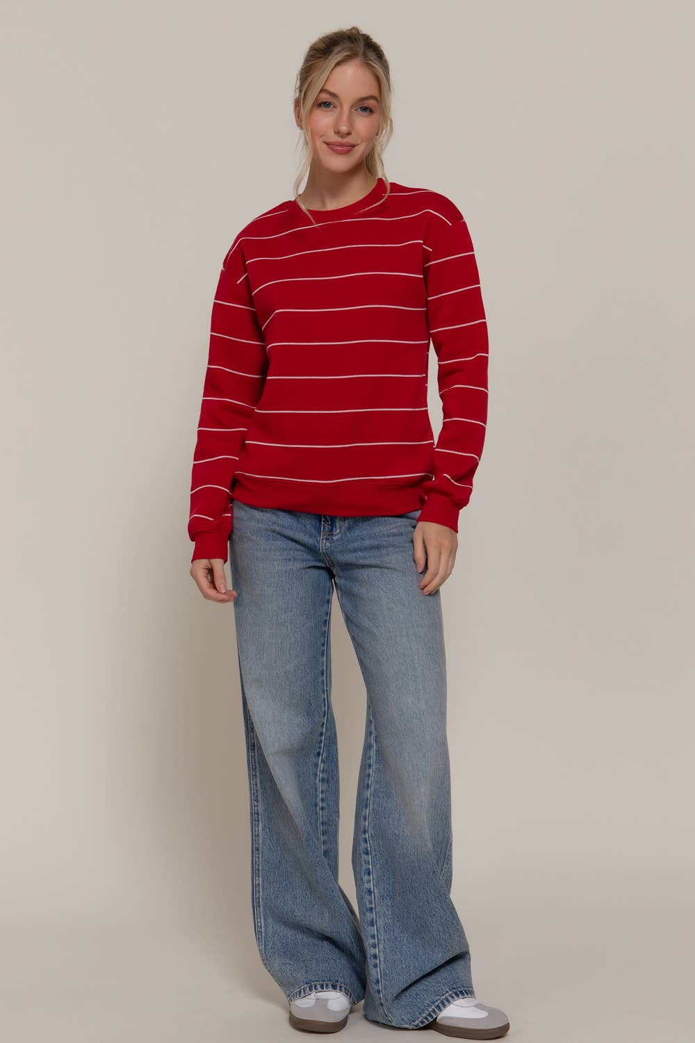 Active Basic | Active USA – Sweatshirt - Mulher por atacado – Sweatshirt de Manga Comprida com Riscas de Engenheiro e Forro de Fleece19