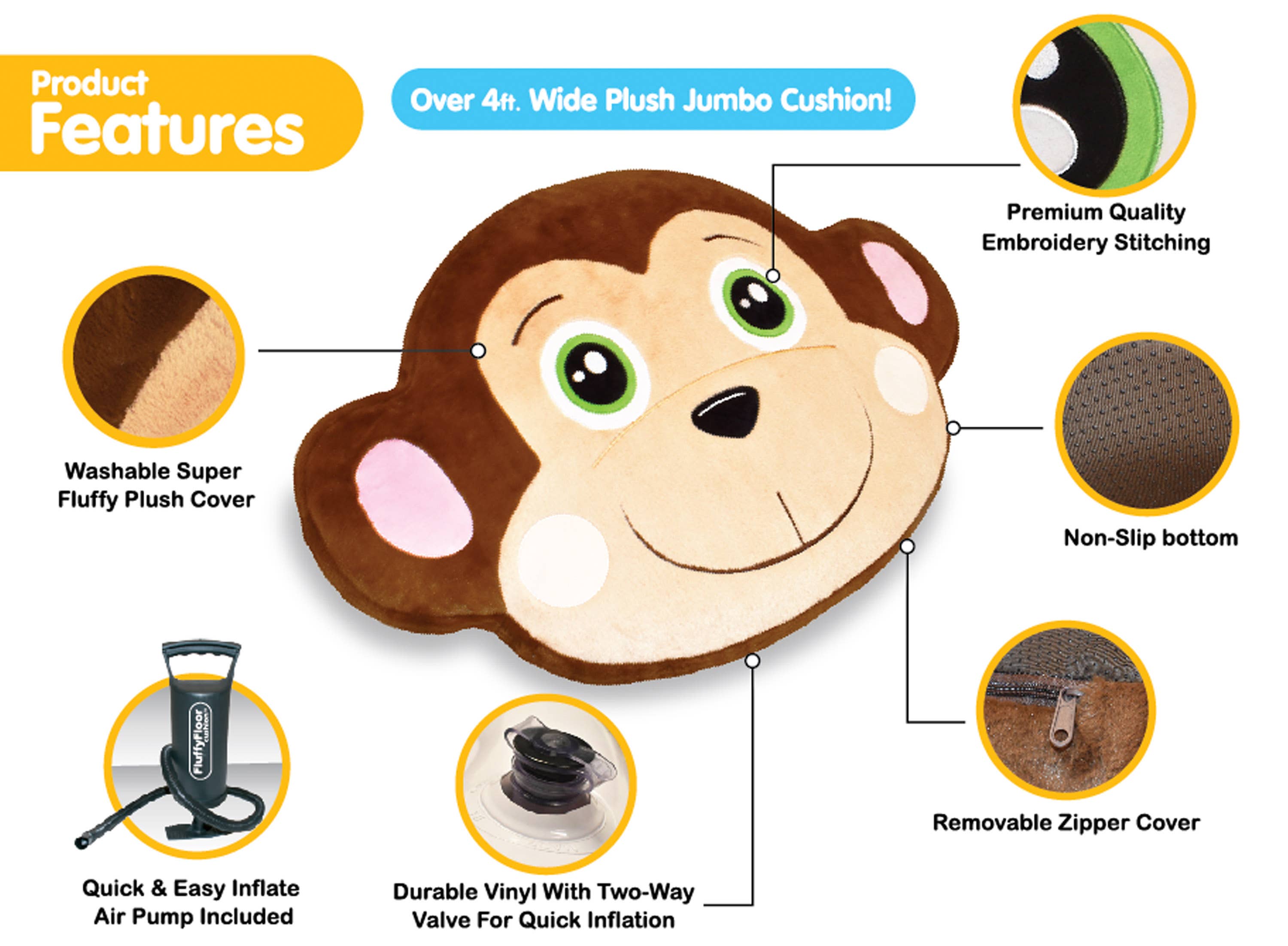 Salus Brands – wholesale Floor pillow – Comfy Monkey Fluffy Floor Cushion7