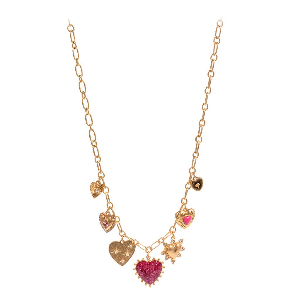 Sensibling Corp. - Wholesale Pendant/Charm Necklace - Chunky Mixed Heart Charm Station Paperclip Chain Necklace1