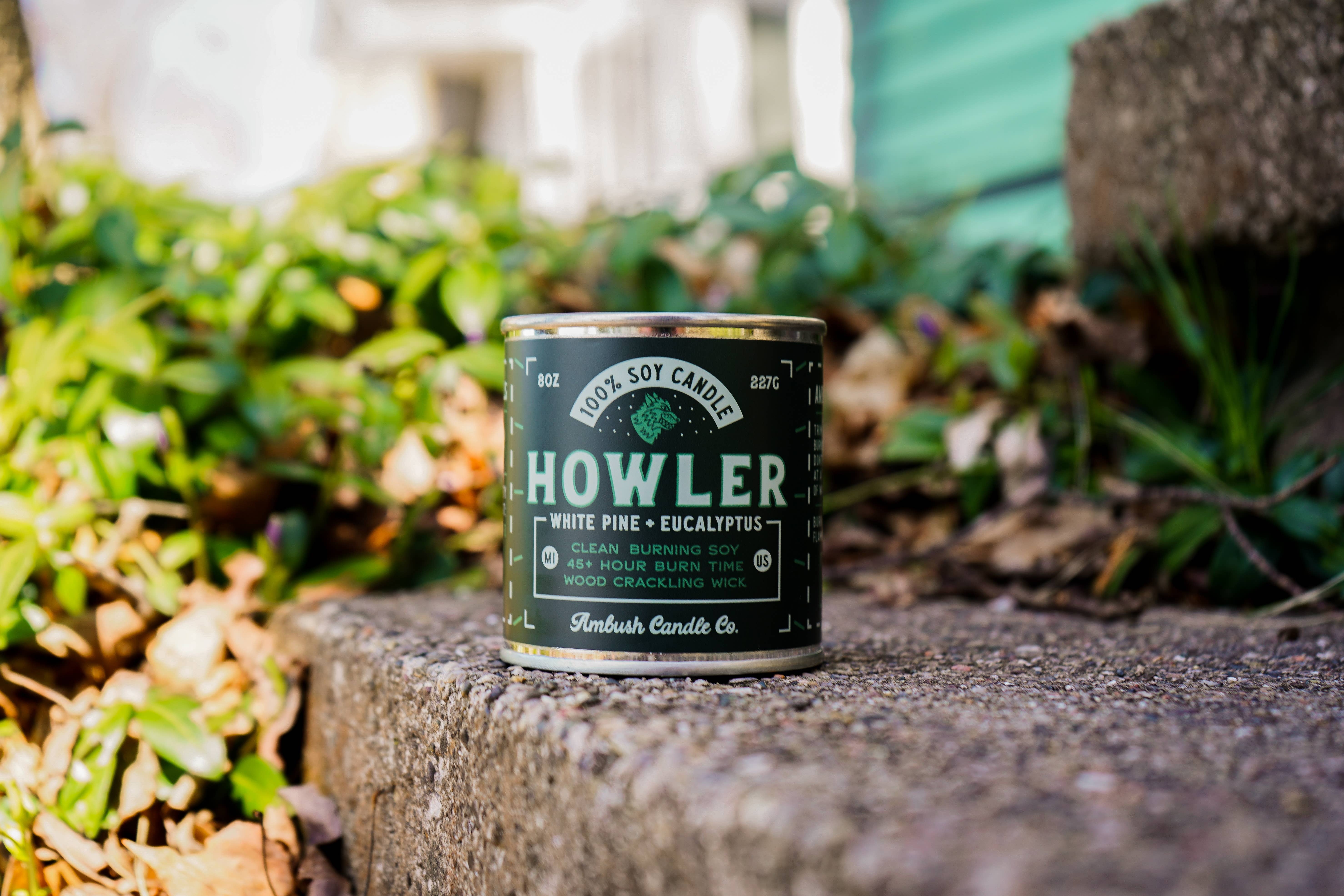 Ambush Candle Co. - Wholesale Jar/Filled Candle - Howler | White Pine + Eucalyptus 8oz Soy Candle10