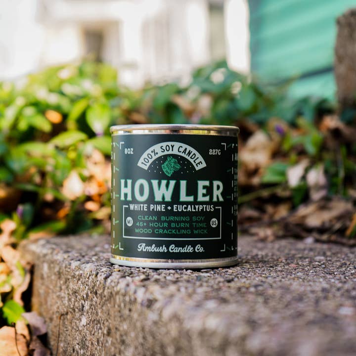 Ambush Candle Co. - Wholesale Jar/Filled Candle - Howler | White Pine + Eucalyptus 8oz Soy Candle10