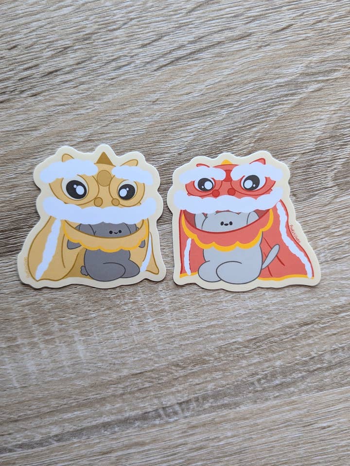 Cute Lion Dancer Matte Vinyl Stickers for wholesale by Fruit Cats Studio