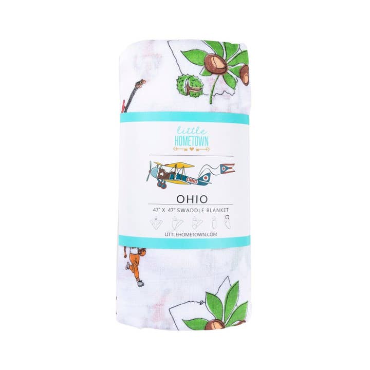 Ohio Baby Muslin Swaddle Receiving Blanket Breathable and Lightweight for wholesale by Little Hometown