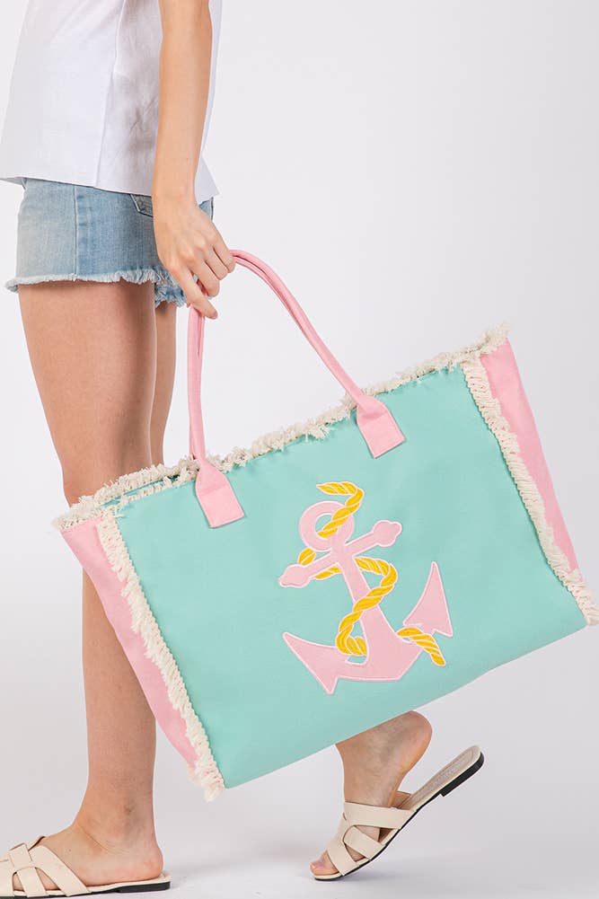 Hana - Wholesale Tote Bag - Women's - Embroidered Design Patch Fringe Summer Tote Bag4