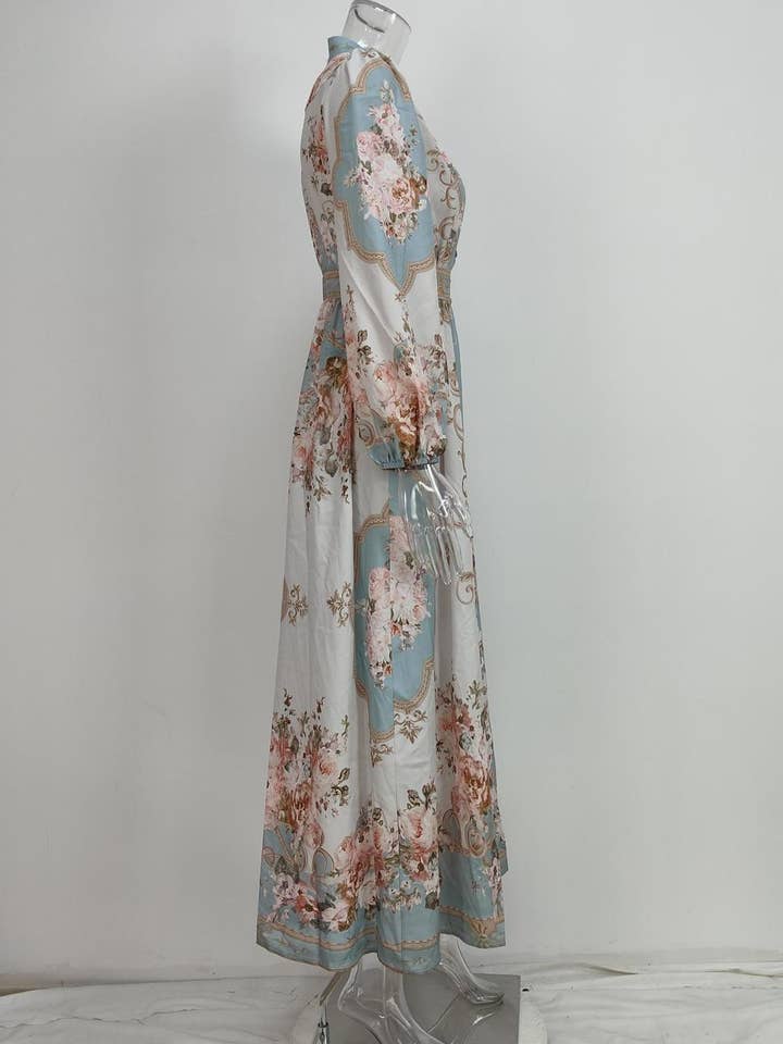 Decor Vintage Boho Floral Print Pleated Dress for wholesale on Faire1