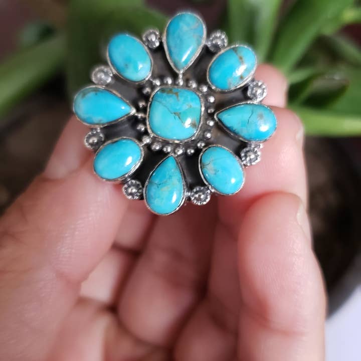 Bague en argent sterling 925 avec turquoise américaine, Fait main pour la vente par GTG Gems Corp