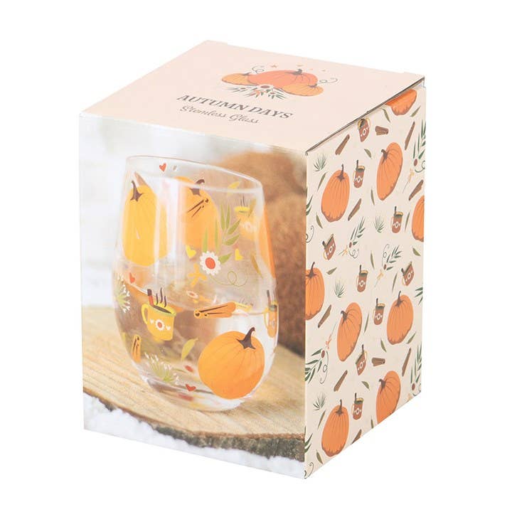 Something Different Wholesale – wholesale Drinking glass/cup – Autumn Days Pumpkin Print Stemless Glass3