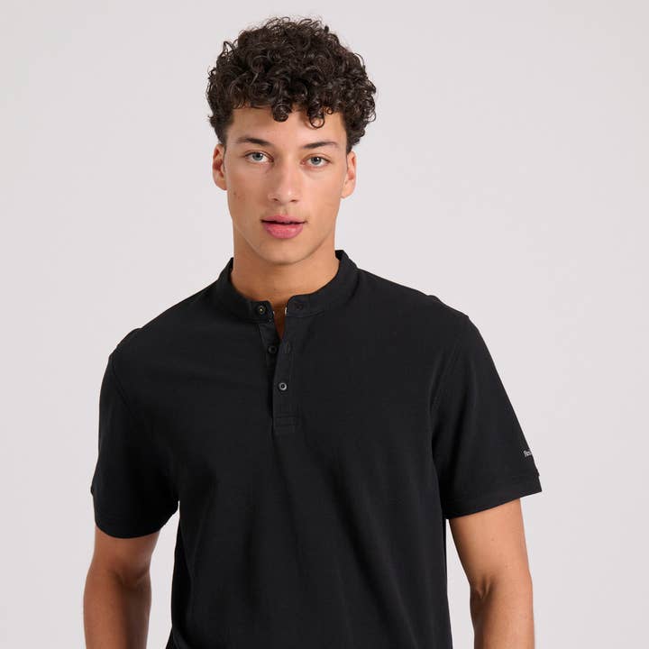 Mao Neck Polo Shirt In Melange Fabric for wholesale by Funky Buddha