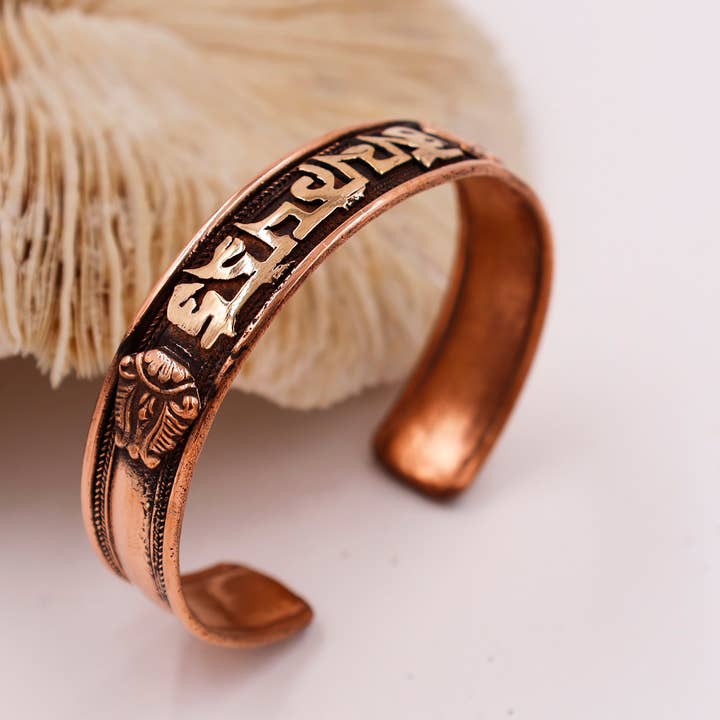 Lungta Imports - Wholesale Cuff bracelet - Healing Spiritual Om Mani Padme Hum, Tibetan Copper Bracelet1