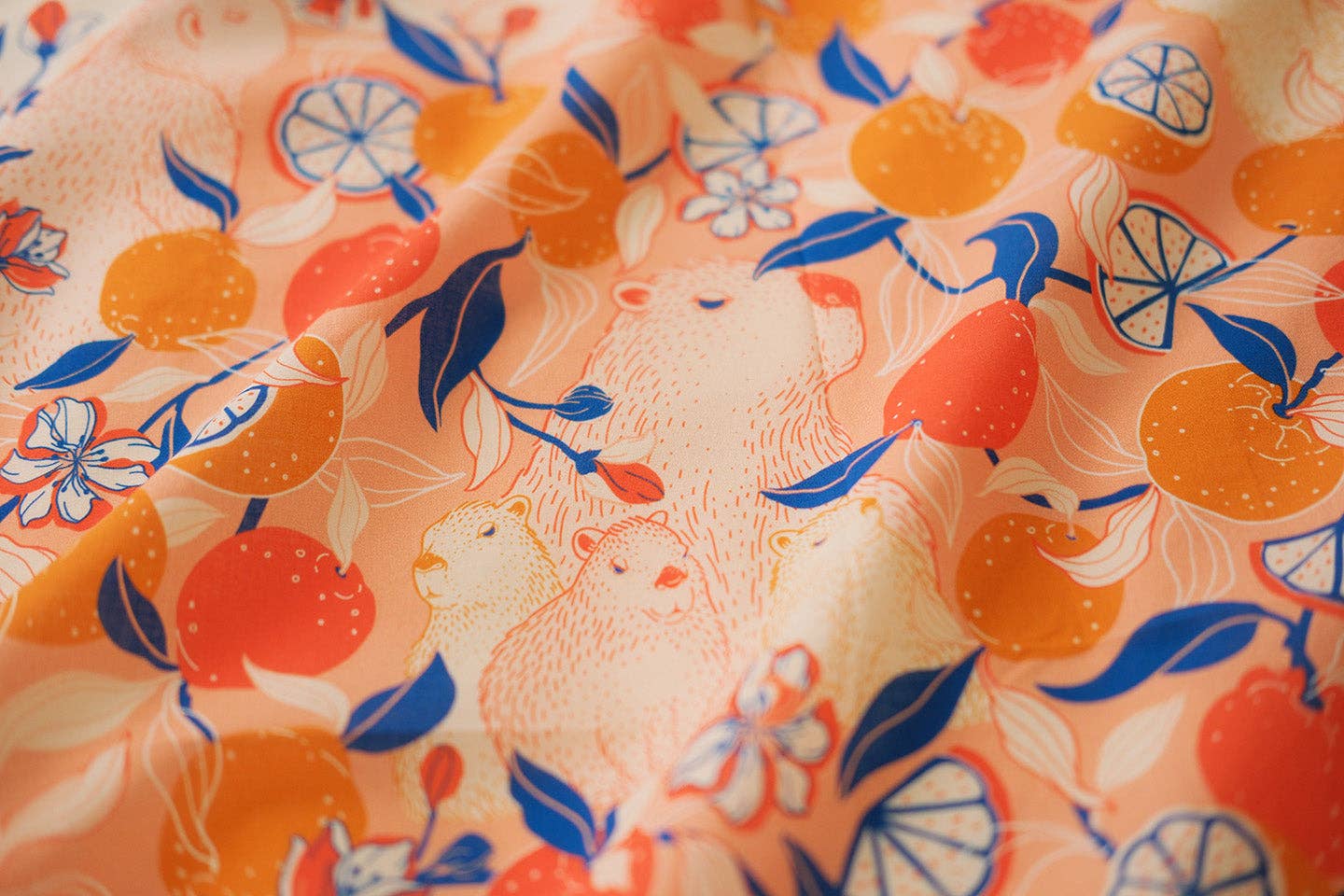 sol&mar art co. - Wholesale Bandana - Women's - Capybara Yuzu Art Bandana Scarf (Pink-Orange)3