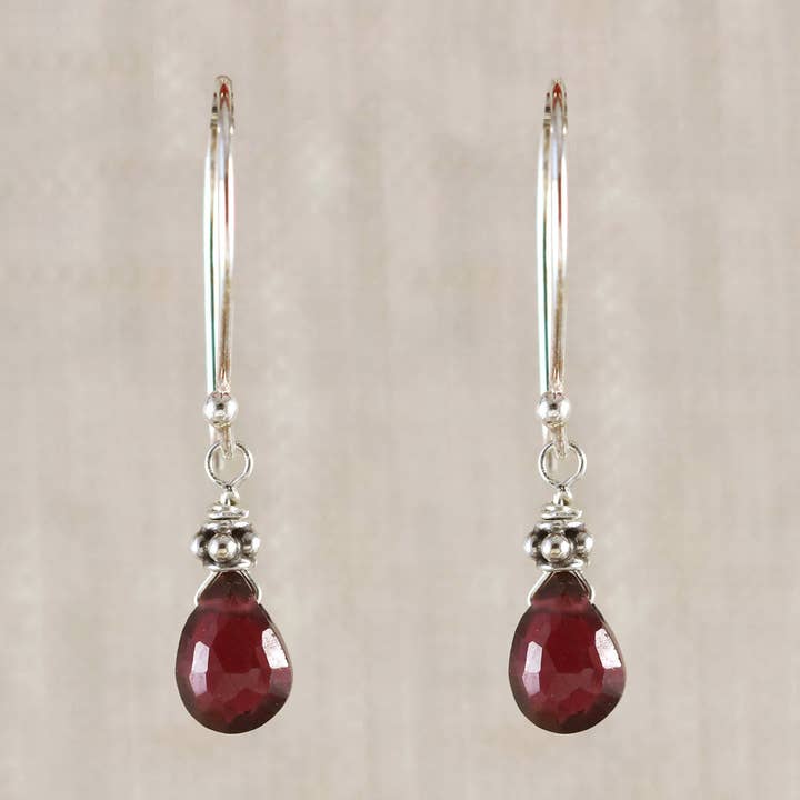BOUCLES D'OREILLES EN ARGENT AVEC RHODOLITE GRENAT E-3839 pour la vente par Alicia Van Fleteren Jewelry Design