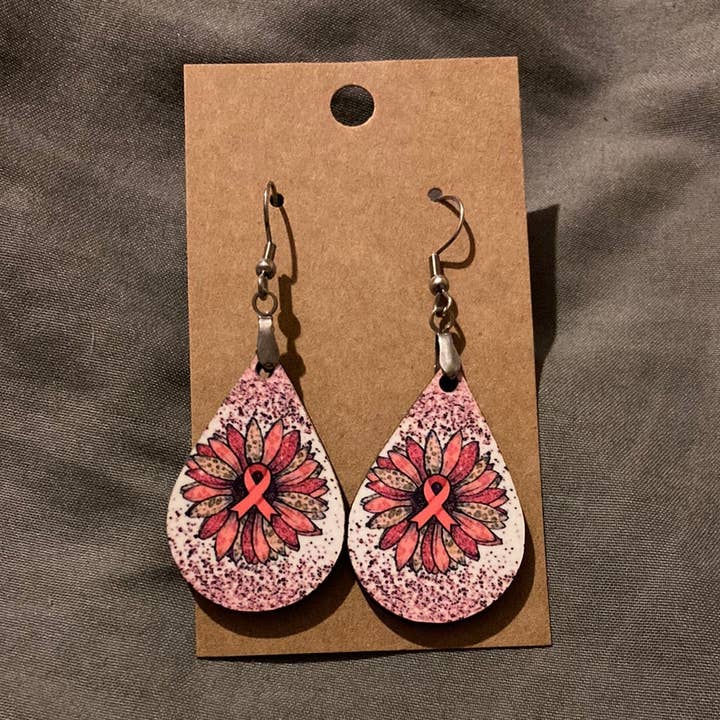 Breast Cancer Sunflower Earrings for wholesale by Much Love Treasures