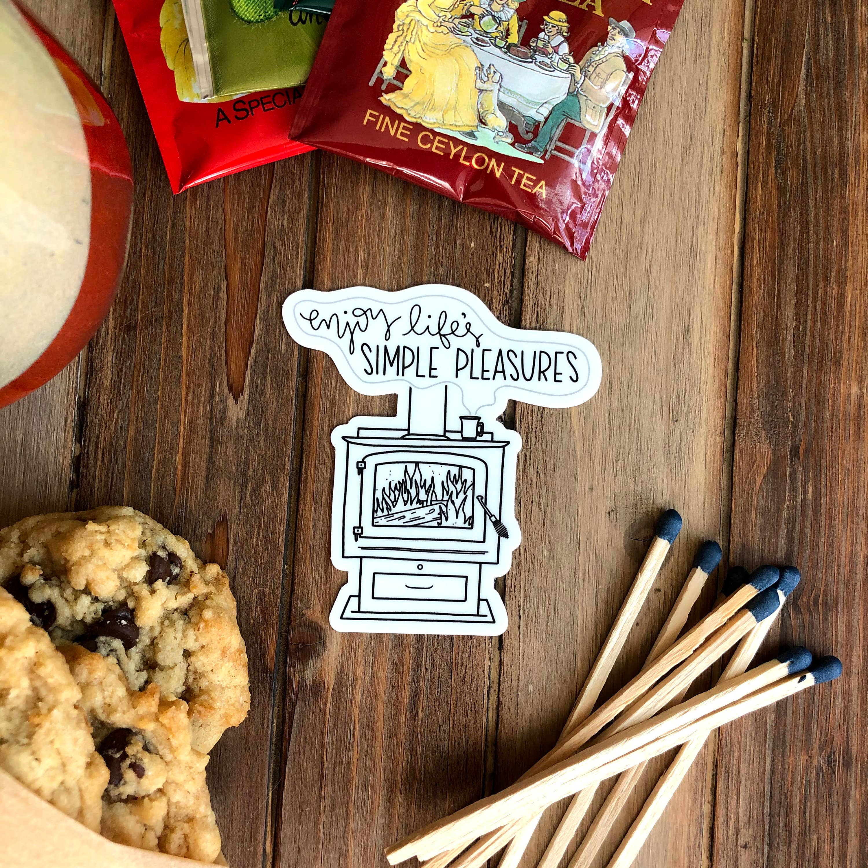 DoodleStation - Wholesale Sticker - Cozy Fireplace Vinyl Sticker "Enjoy Life's Simple Pleasures"0