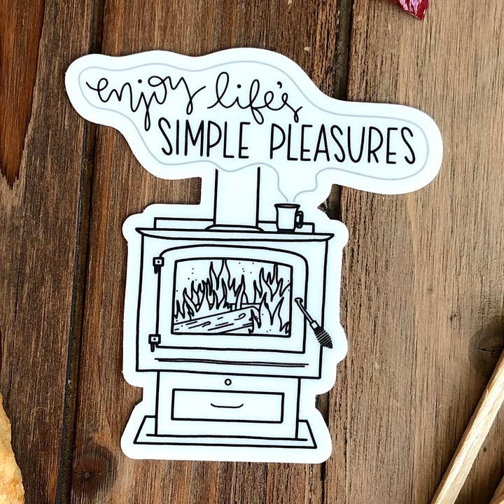 Cozy Fireplace Vinyl Sticker "Enjoy Life's Simple Pleasures" for wholesale by DoodleStation