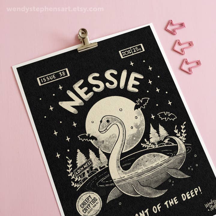 Nessie Loch Ness Cryptid Gothic Art Prints for wholesale by Wendy Stephens Art