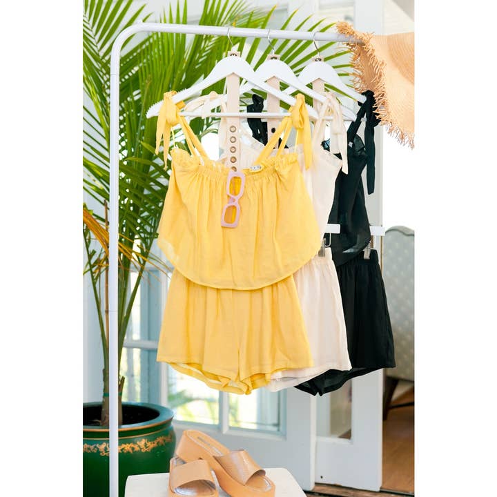 CREAM HF23C069-SET-Tie-shoulder Top And Shorts Set for wholesale on Faire