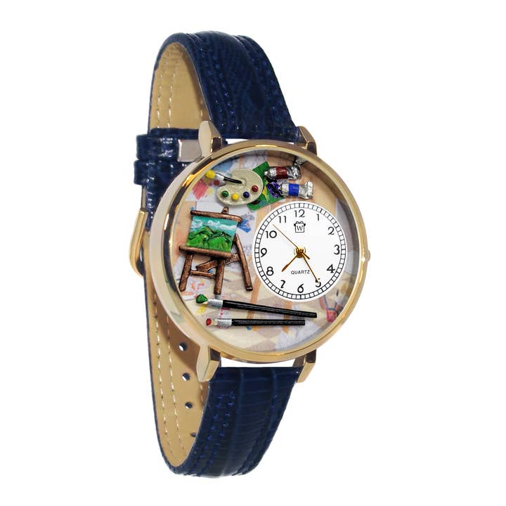 Whimsical Gifts - Vente Montre – femme - Montre Artist Easel 3D | Fabriquée à la main aux États-Unis | Doré ou argenté