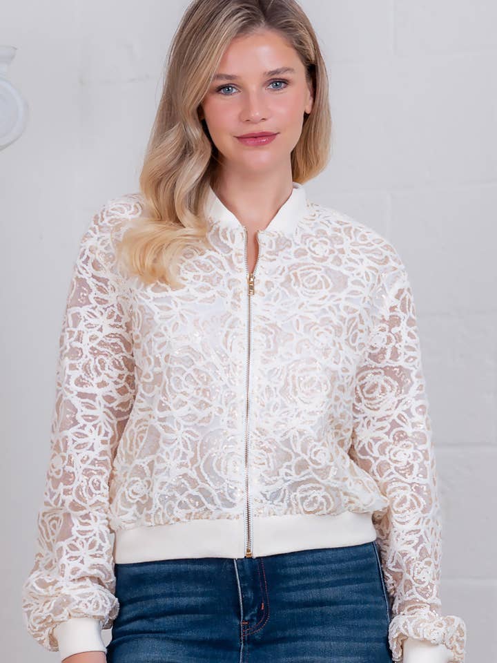 CHAMPAGNE HJ75060T-Long sleeve laced bomber jacket for wholesale on Faire1
