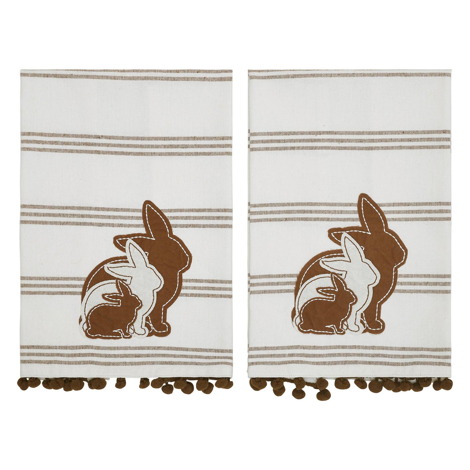 VHC Brands - Wholesale Tea Towel - Bunny Hop Silhouette Bunnies w/ Pom Poms Tea Towel Set of 2 16x283
