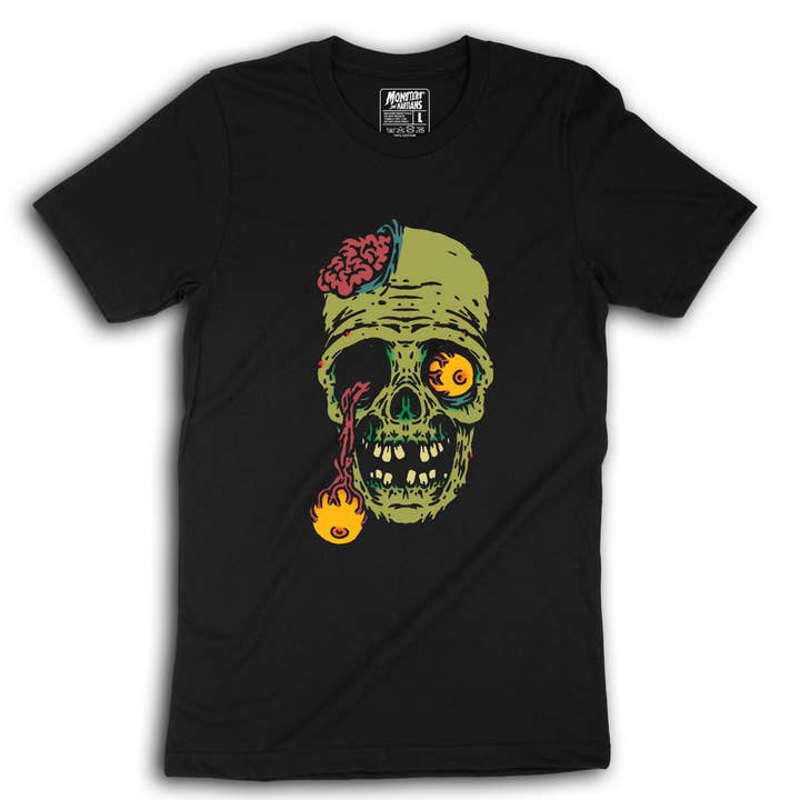 Zombie Skull Shirt Brains Poppping Horror for wholesale by Monsters and Martians LLC