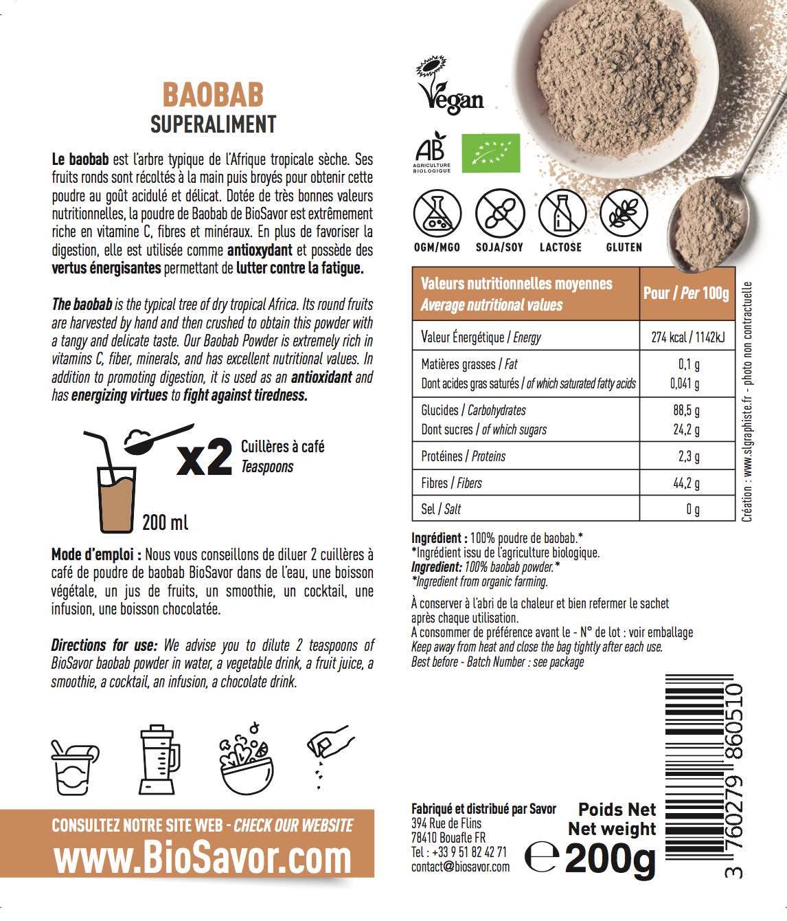 BioSavor - Wholesale Protein/Superfood Powder - Baobab Bio Powder 200 g1