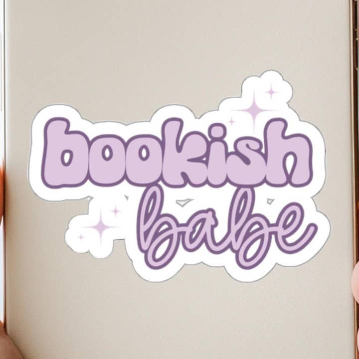 Autocollant Groovy Purple Bookish Babe pour liseuse, ordinateur portable pour la vente par Belle Lis Design Co.