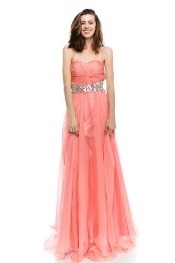 Chicas - Wholesale Gown - Women's - Long Ruched Chiffon Dress With Jewel Rhinestones C550311