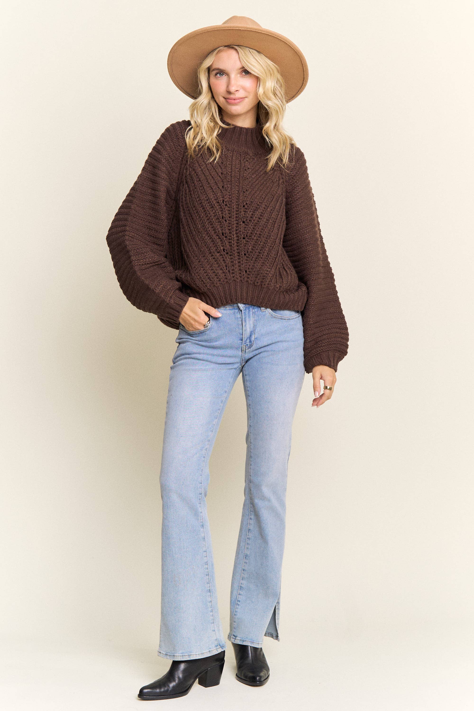 Madelyn - Vente Pull en maille – femme - LESW4173-PULL À COL MONTANT EN MAILLE CÂBLÉE3