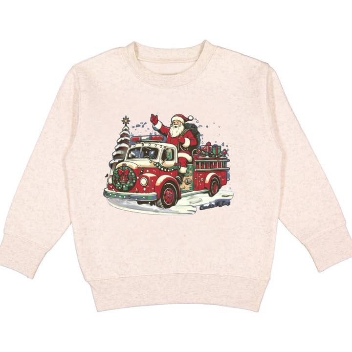 Ole School Pai Natal num Caminhão de Bombeiros Natal Vintage Crewneck por atacado de ntrl co.