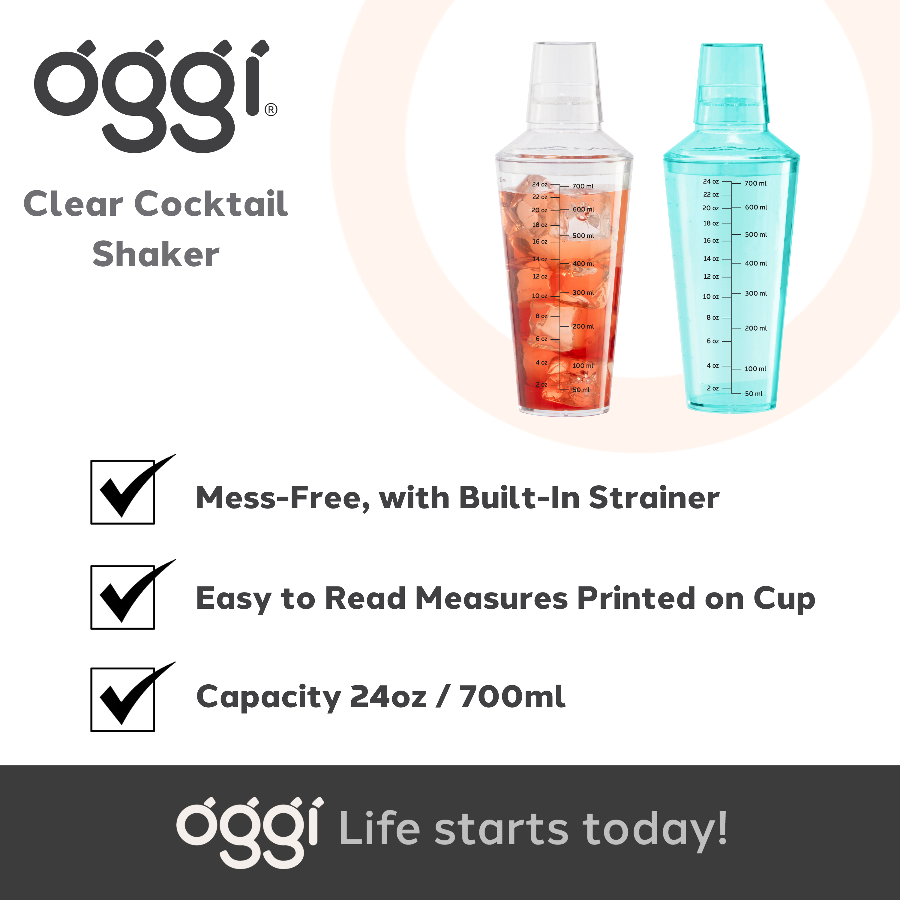 Oggi – wholesale Cocktail shaker – Cocktail Shaker, 24oz / 700ml, Aqua7