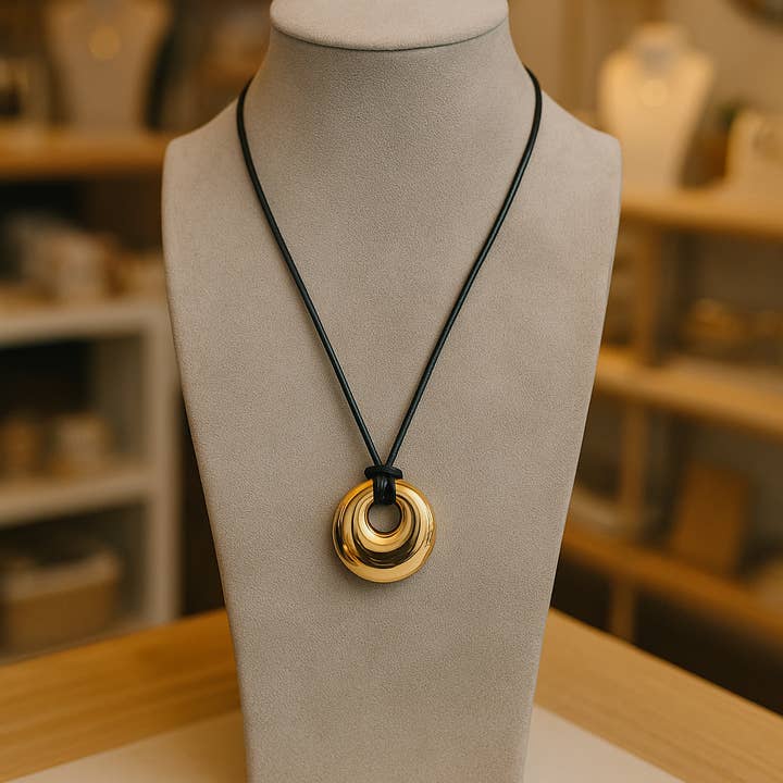 Chunky Pendant Cord Necklace 18k Gold Waterproof for wholesale by Gold Lunar