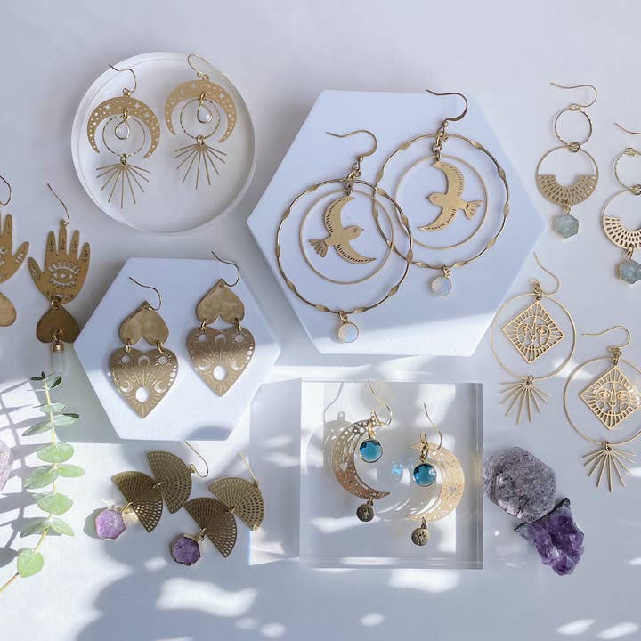 GeoMetricGem - Wholesale Dangle Earrings - Amanda Earrings ~ Brass Hearts