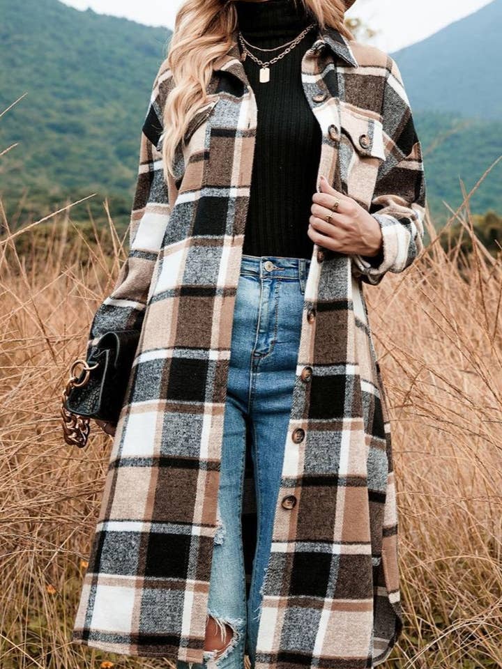 Rosa Clothing - Wholesale Jacket - Women's - Plaid Button down long jacket