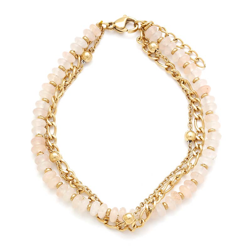 Bijoux 7bis - Wholesale Beaded Bracelet - 3-Row Adjustable Steel Bracelet - Natural Stone Chain0