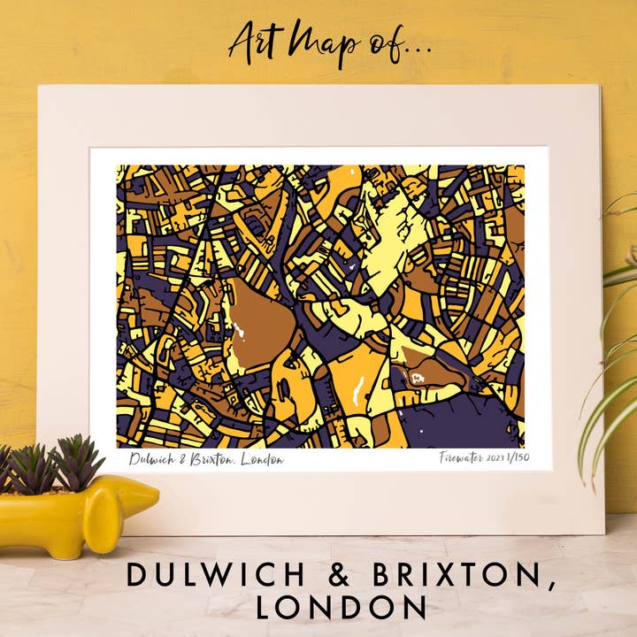 LONDON, DULWICH & BRIXTON MAP - DESENHADO À MÃO & EDIÇÃO LIMITADA por atacado de Firewater Gallery