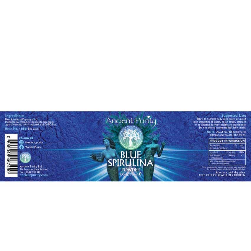 Ancient Purity – Engroshandel Kosttilskud og vitaminer – Blå Spirulina Pulver | Phycocyanin - 100g (3,52 oz.)5
