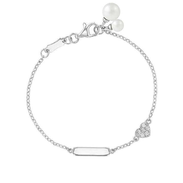 In Season Jewelry - Vendita all'ingrosso Braccialetto con ciondolo/pendente - Bracciale identificativo a forma di cuore e perla, per ragazze, 14 cm, in argento Sterling