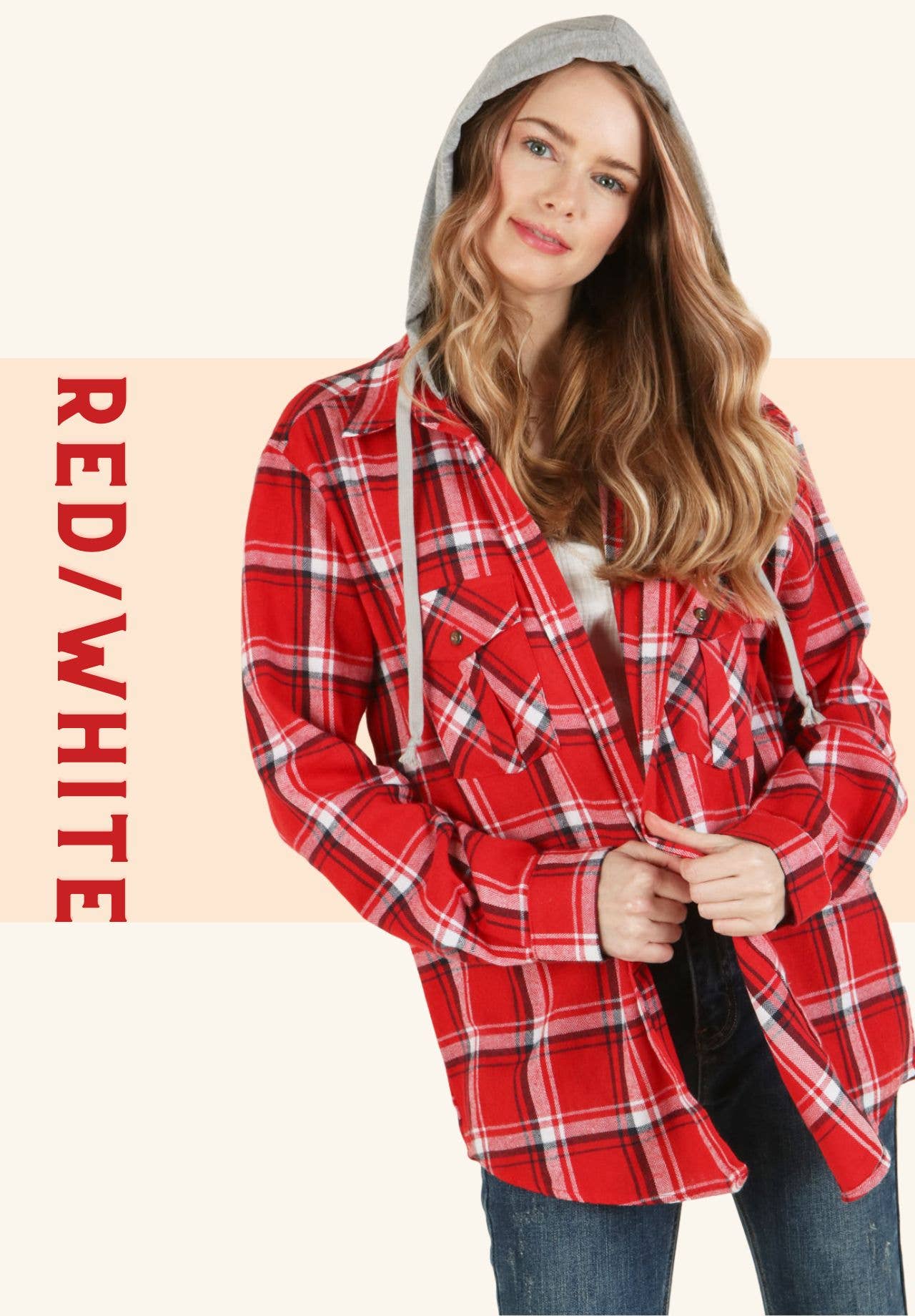 P.S Kate - Wholesale Shirt Jacket/Shacket - Women's -  Plaid Hoodie Shacket - Detachable Hoodie2
