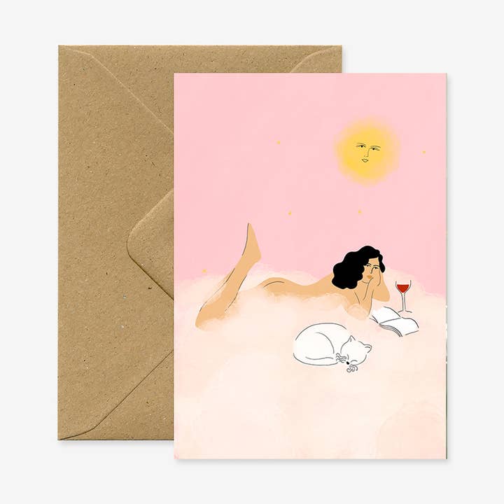 Cloud Cat Wine Greeting Card for wholesale by Alja Horvat d.o.o.
