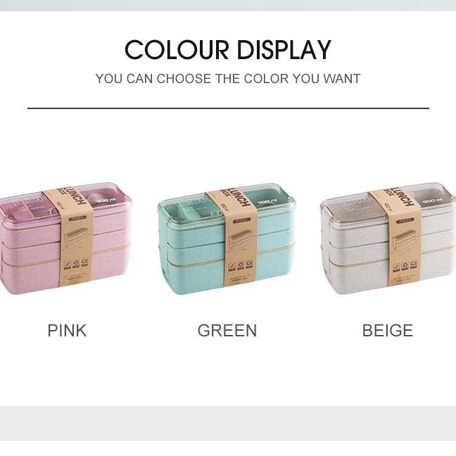 Homerely (We Cover All Import Duties) - Vendita all'ingrosso Cestino/borsa pranzo - Contenitori Bento Ecologici a 3 Strati in Paglia di Grano con Cucchiaio e Forchetta