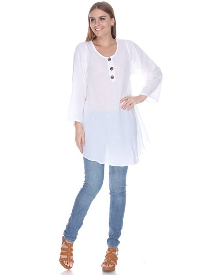 Women's Three Button Tunic Dress (KTK650) PREPACKED) for wholesale by Rising International Inc