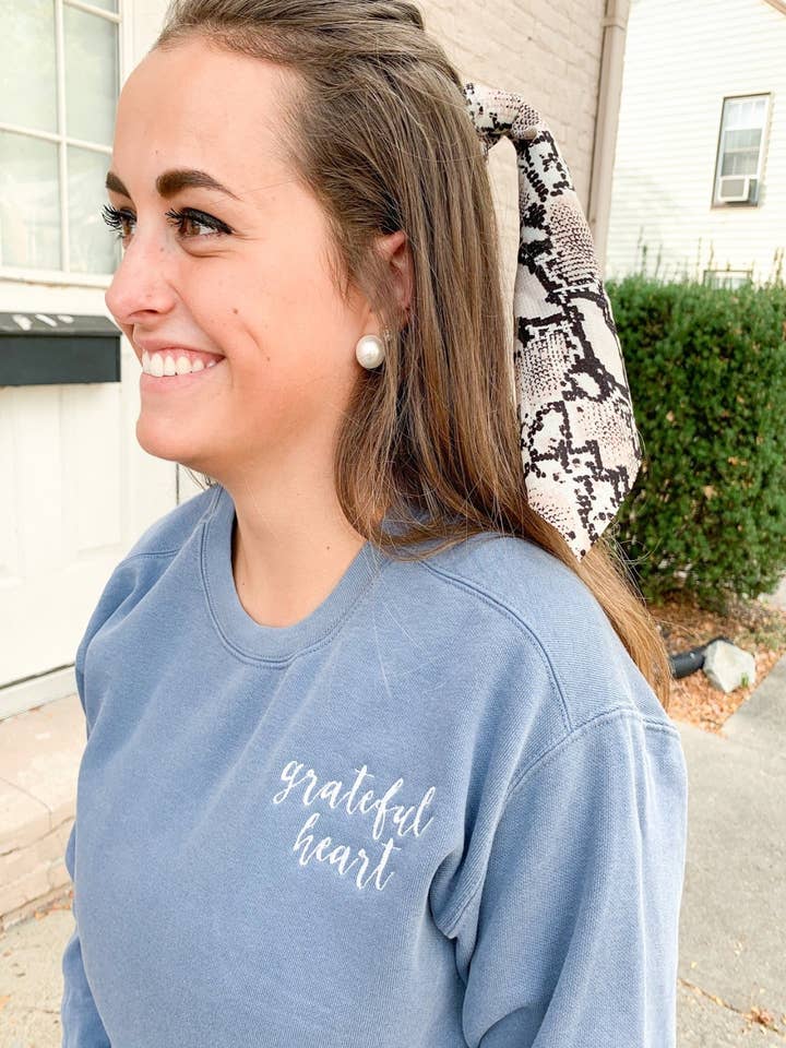 Grateful Heart Crew Neck for wholesale by Amy Grace Monograms