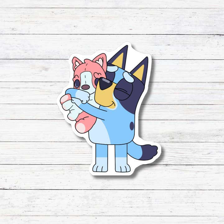 Oily Graphic Creations - Wholesale Sticker - Polly Puppy Hug- Bluey Stickers/Magnet1