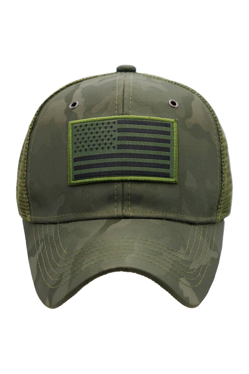 Cap Zone – Engroshandel Trucker hat - Unisex – Camo Mesh Truckerhat med amerikansk flag7