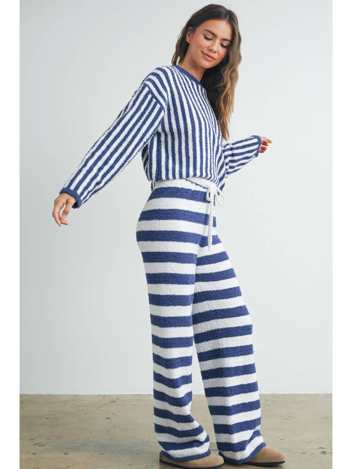 BUTTERMELON - Wholesale Knit Sweater - Women's - Cozy Striped Round Neck Sweater - BMW7492