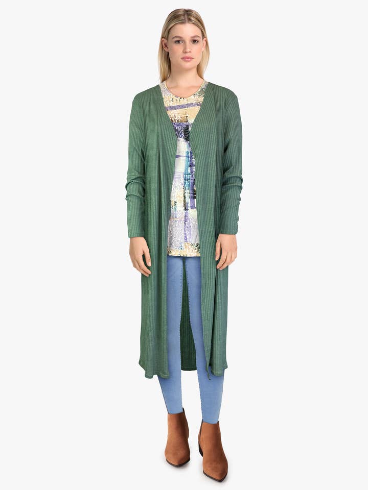 Decolte Side Slit Knit Cardigan Duster - Iris (DC190321) for wholesale by Dantelle Apparel