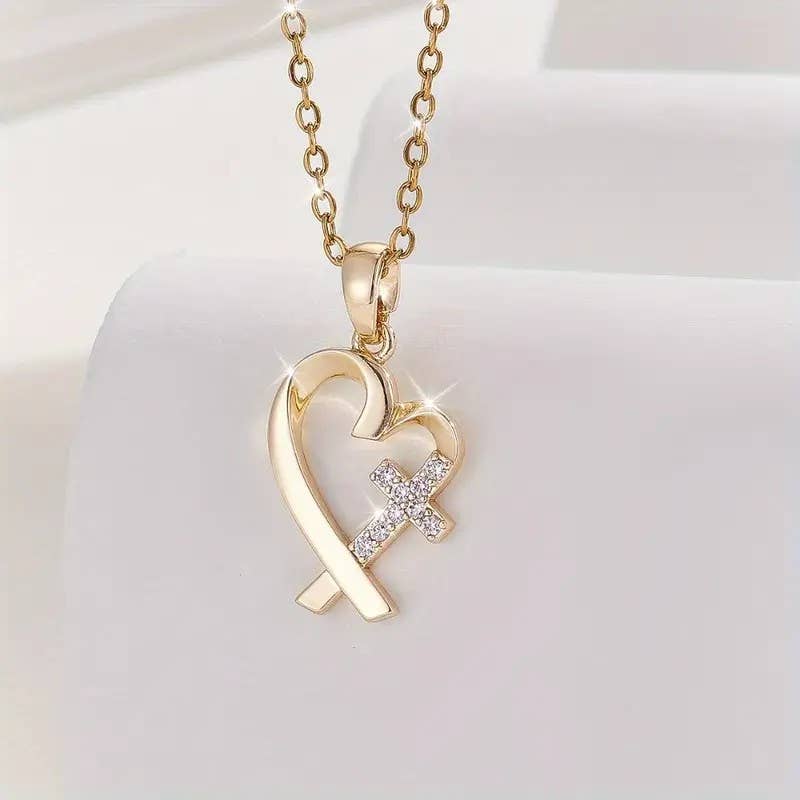 Syrrios Gifts LLC - Wholesale Pendant/Charm Necklace - Heart Cross Pendant Necklace Christian Jewelry Gift Women