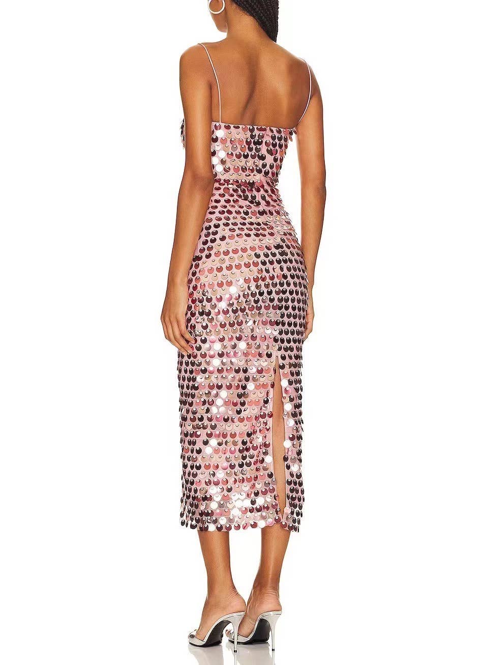 Pink DR0176 Sequin Splendor: Chic Party Slit Dress for wholesale on Faire13