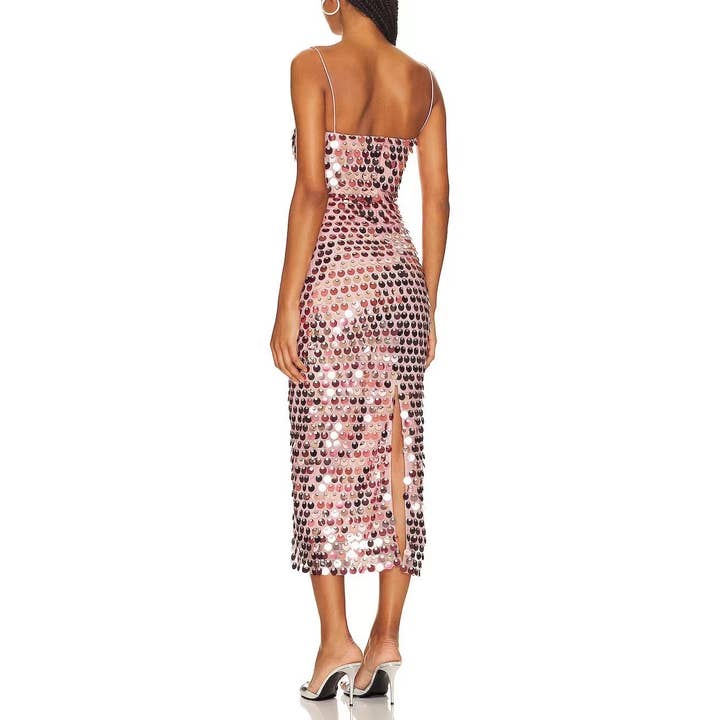 Pink DR0176 Sequin Splendor: Chic Party Slit Dress for wholesale on Faire13